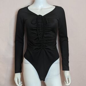 PrettyLittleThing Ruched Front Black Bodysuit size 6